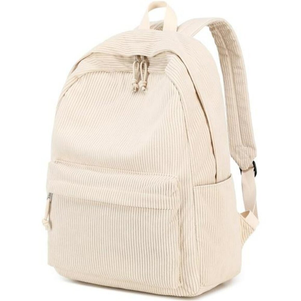 Corduroy Backpack for Women 17 Inch Laptop School Bag College Bookbag Beige